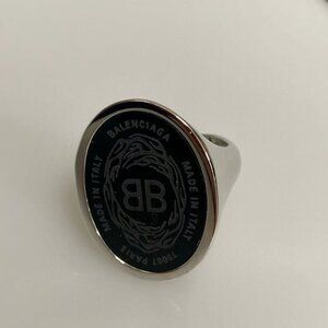 Balenciaga Chevaliere Signet Black and Silver Ring size 60